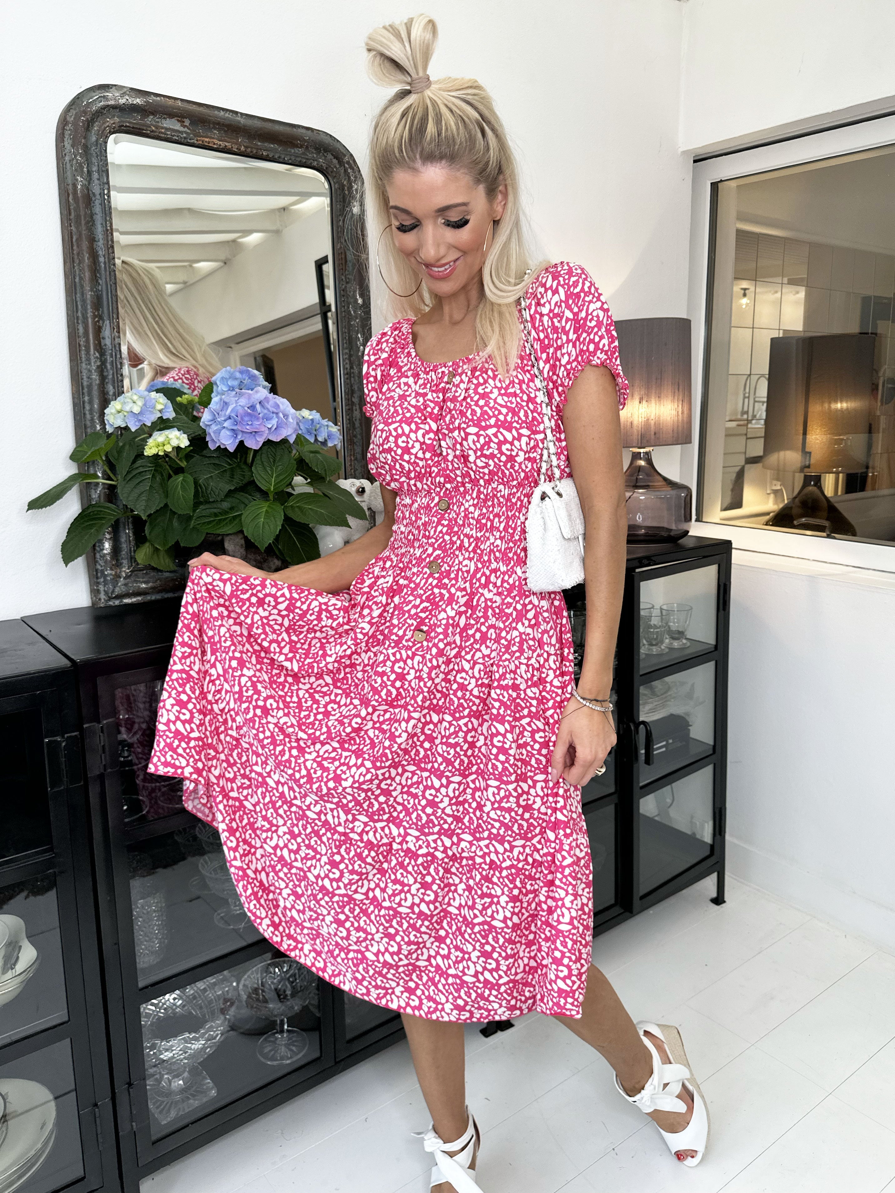 Finalia pattern short - Söt klänning med elastisk midja och vitt tryck